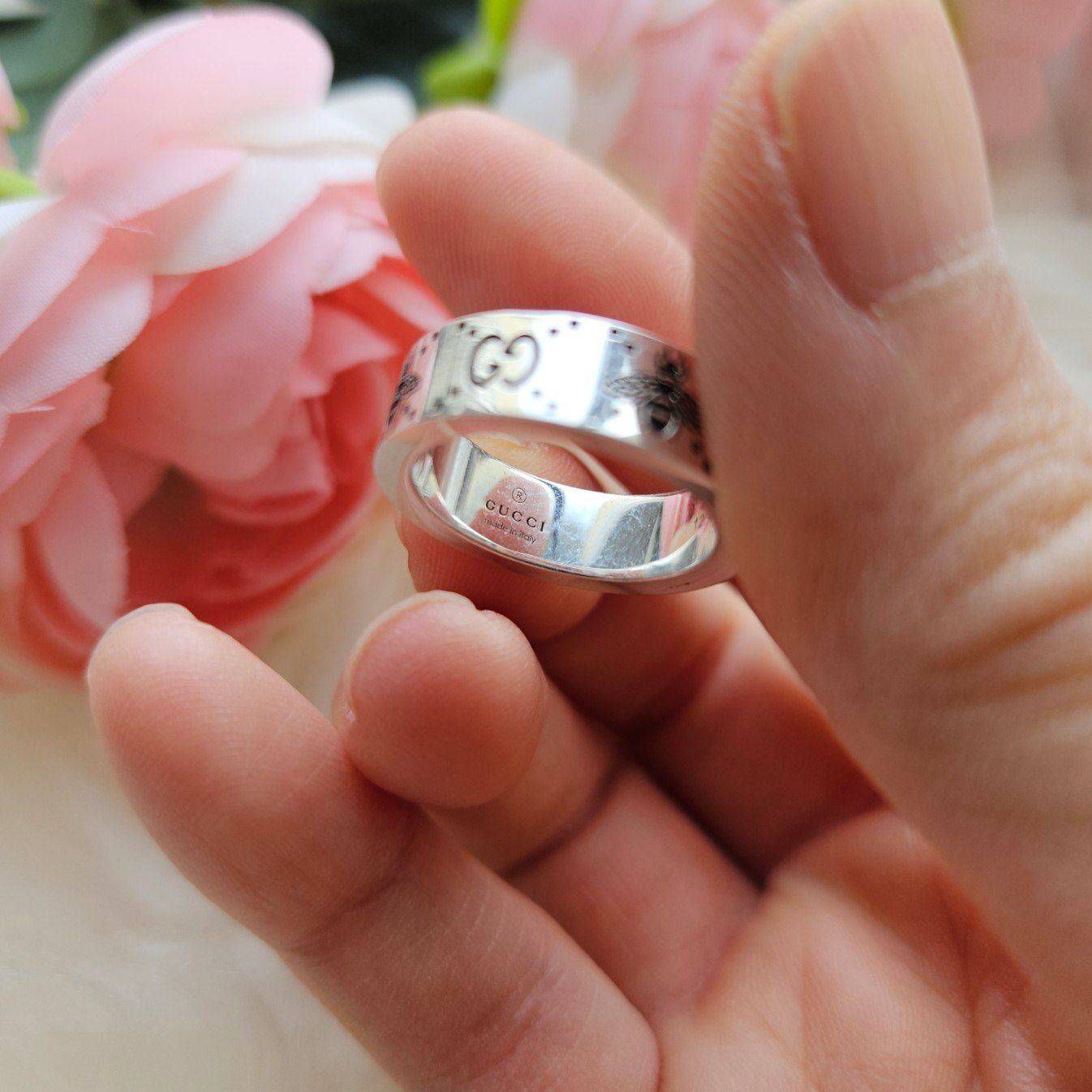 구찌 GG BEE 인그레이빙 반지 링 SILVER 728389 J8400 728 | 크로켓