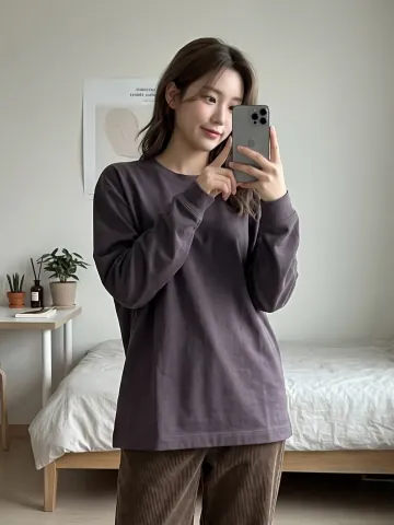 유니클로 남녀공용 U 에어리즘 코튼 크루넥 티셔츠 479781 77 퍼플 M 사이즈