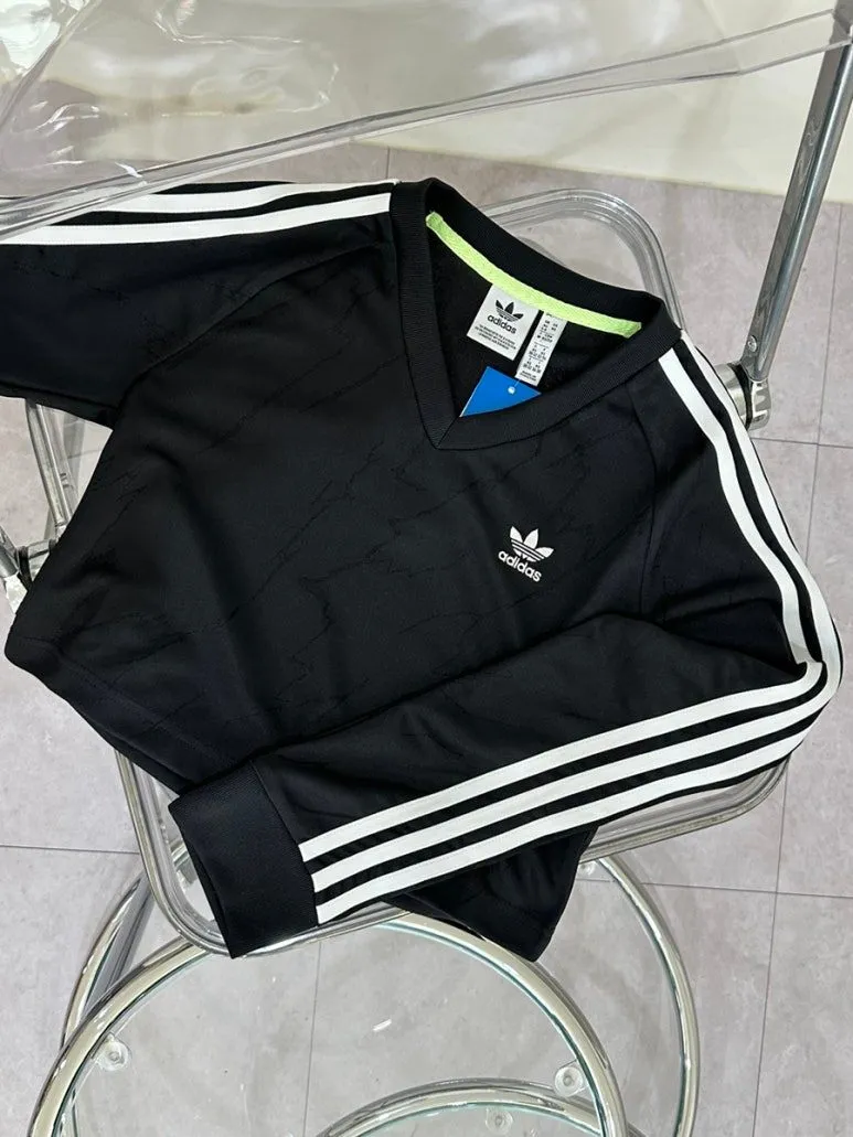 아디다스 브이넥 져지 긴팔 크롭 탑 IT9707 블랙 WOMENS