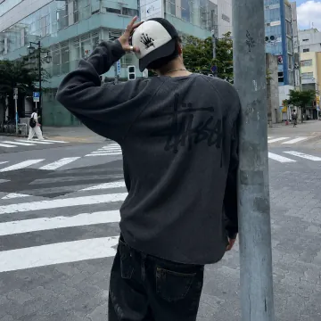 미국 스투시 래글런 써멀 롱슬리브 크루 워시드 블랙 1140356