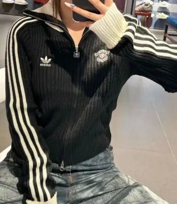 아디다스 여성 팀 풀집 스웨터 캐주얼 슬립핏 2WAY 지퍼 니트 블랙 KF0718