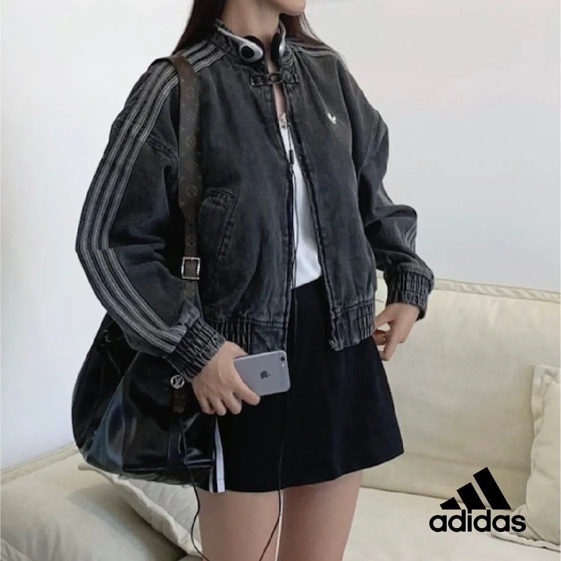 아디다스 아디컬러 데님 트랙탑 블랙데님 JD3110