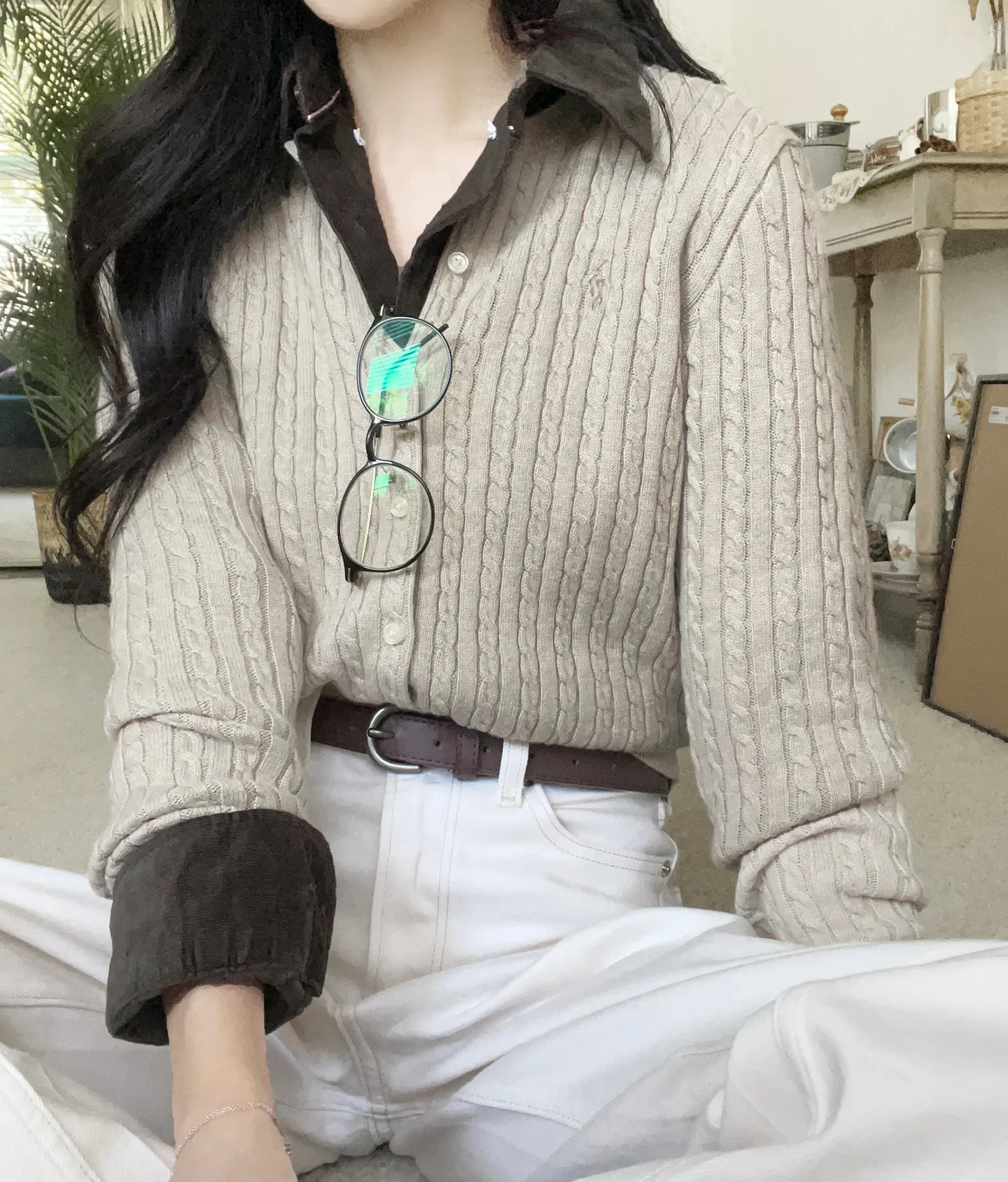 폴로랄프로렌 걸즈 꽈배기 가디건 (네츄럴)
