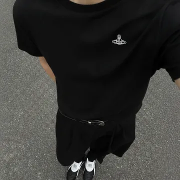 비비안웨스트우드 스퀴글 로고 반팔 코튼 티셔츠 블랙