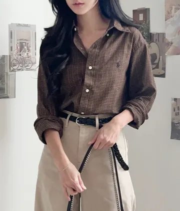 폴로랄프로렌 남녀공용 클래식핏 멀티 체크 트윌 셔츠 브라운