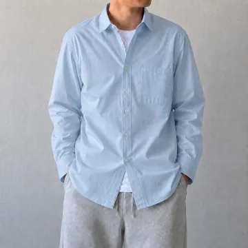 관부가세포함 - 버버리 CLAVERDON 로고 자수 코튼 긴팔 셔츠 PALE BLUE 80842861