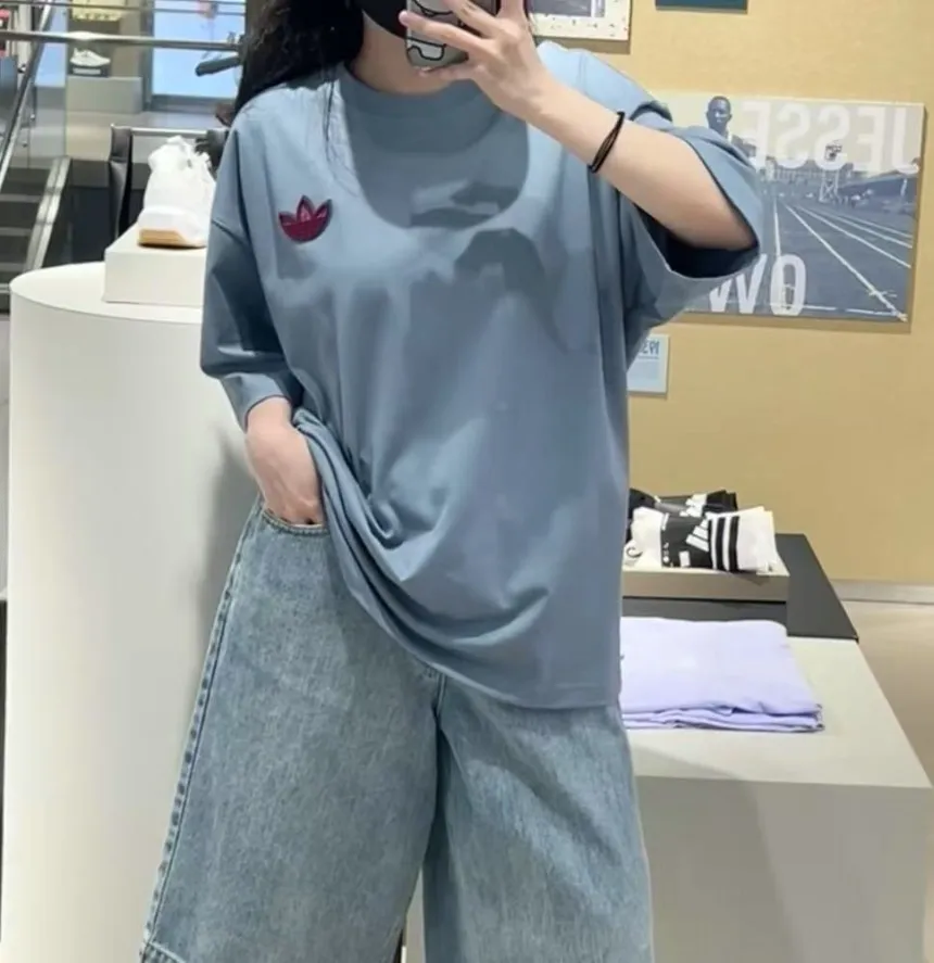 아디다스 오리지널스 트레포일 그래픽 반팔 티셔츠 블루 KE5892