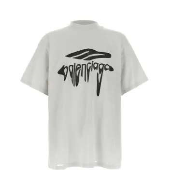 발렌시아가 남성 블랙 웨이브 레터링로고 오버핏 코튼 반팔티셔츠 DIRTY WHITE 787349 TRVS8 9081