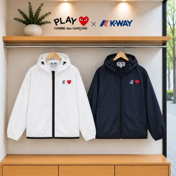 꼼데가르송 플레이 x 까웨 남녀공용 풀 집업 자켓 데일리 바람막이 재킷 AZ-J501-051