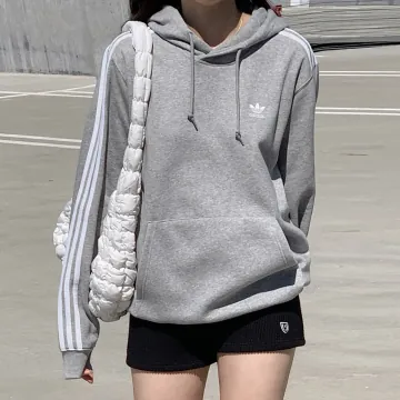 아디다스 남녀공용 아디컬러 클래식 화이트 삼선 그레이 기모 후드티