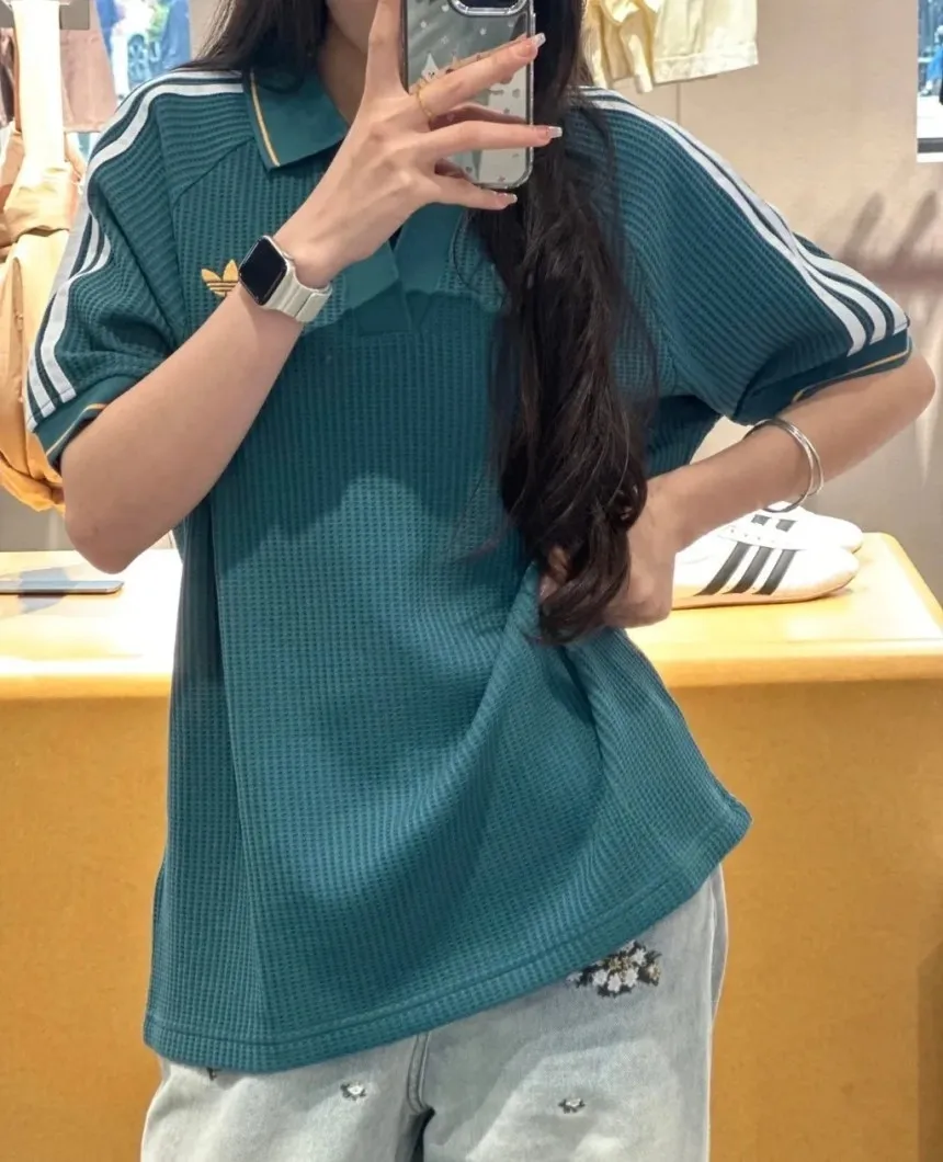 아디다스 와플 니트 폴로 카라 반팔 셔츠 그린 남성용 KC0691