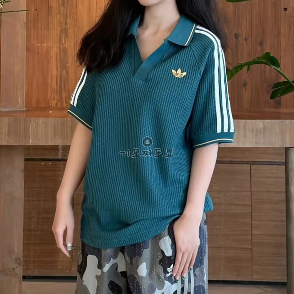 아디다스 오리지널 와플 니트 반팔 폴로 카라 티셔츠 그린 KC0691