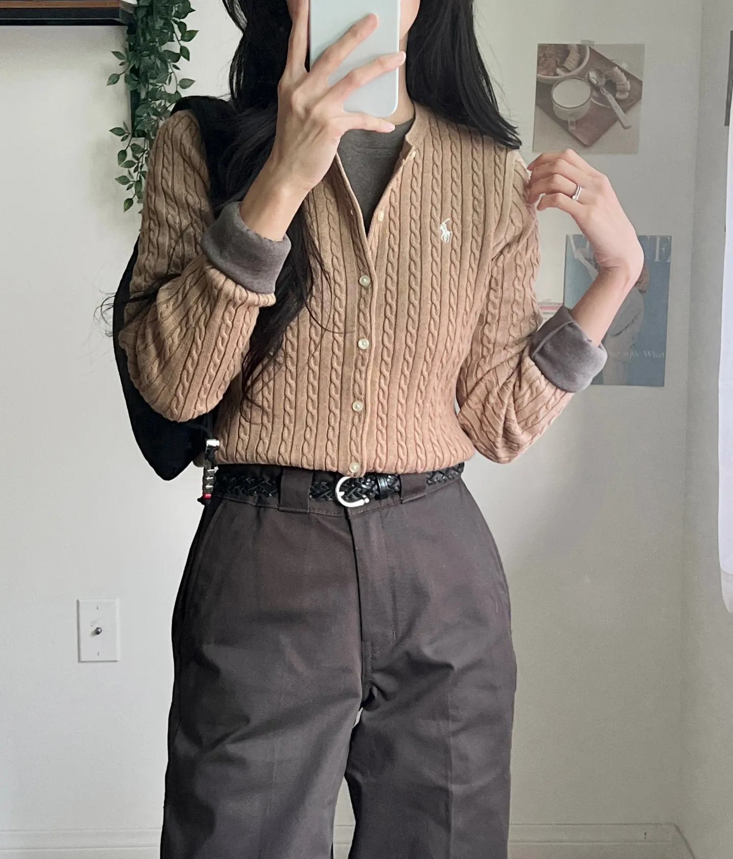 폴로랄프로렌 걸즈 꽈배기 가디건 브라운