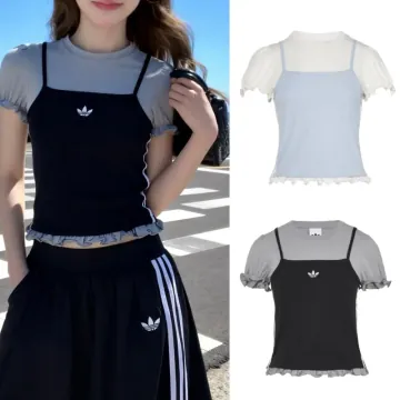 아디다스 여성 슬립 퍼프 소매 레이어드 캐미 프릴 티셔츠 블랙 블루 2컬러 KY3298 KY3299