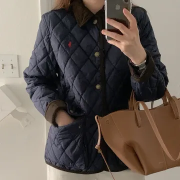 폴로랄프로렌 여성 보이즈 코듀로이 라이닝 네이비 퀼팅 경량 후드 패딩 자켓