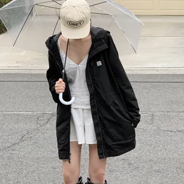 칼하트 여성 릴렉스핏 레인 디펜더 블랙 나일론 후드 바람막이 자켓