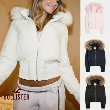 [전사이즈입고] 홀리스터 여성  퍼 트림 푸퍼 아우터 패딩 봄버 후드 자켓 블랙 화이트