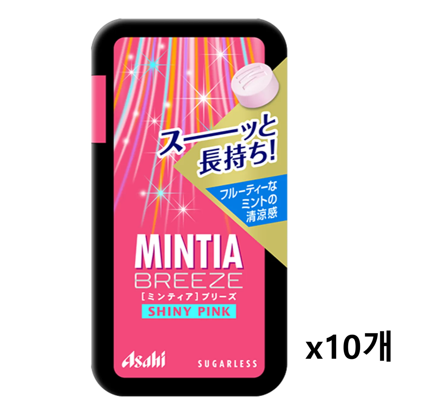 민티아 목캔디 일본 아사히 민트 사탕 브리즈 슈가리스 크후레쉬 핑크 22g 10개