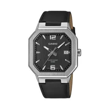카시오 MTP-B195D-1AVDF 사각 손목시계 파텍필립 노틸러스맛 블랙 레더스트랩