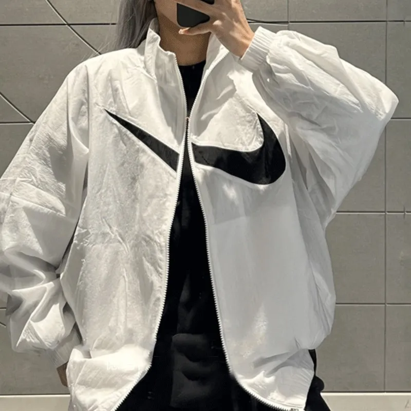 나이키 빅 스우시 에센셜 우븐 여성 바람막이 집업 자켓 화이트 DX5865-100