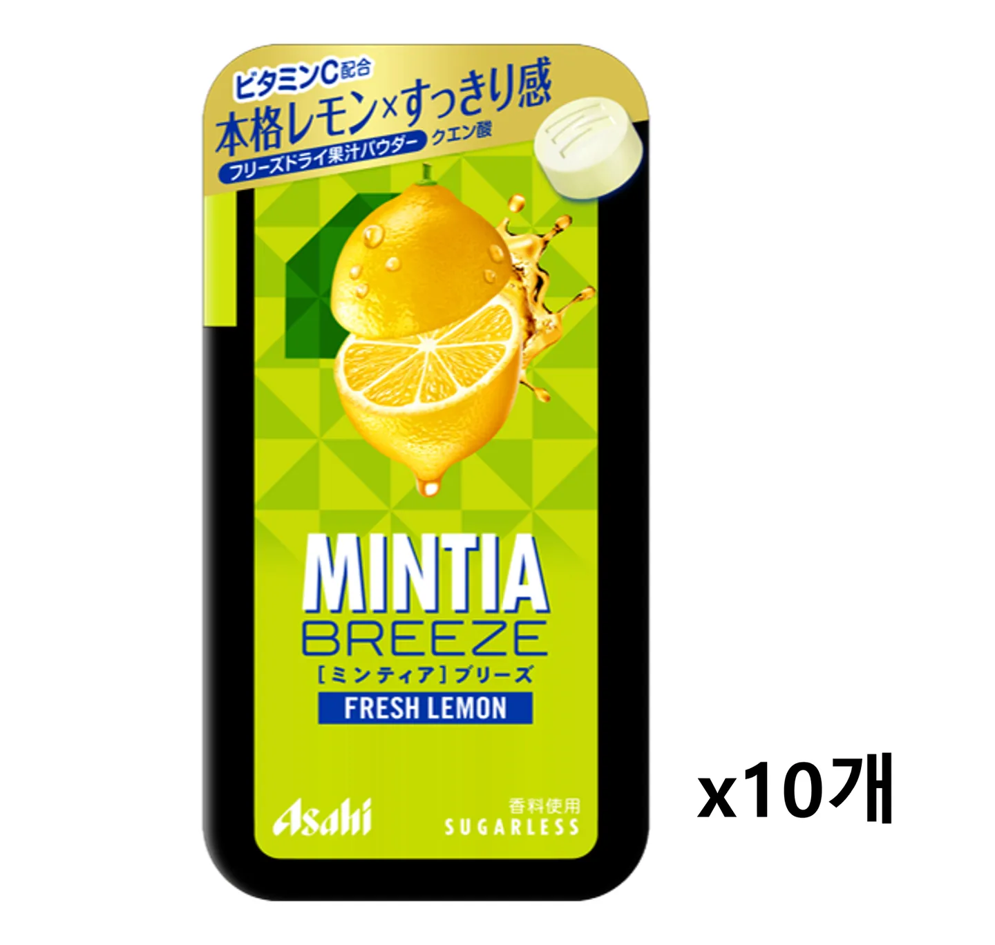 민티아 목캔디 일본 아사히 민트 사탕 브리즈 슈가리스 후레쉬 레몬 22g 10개