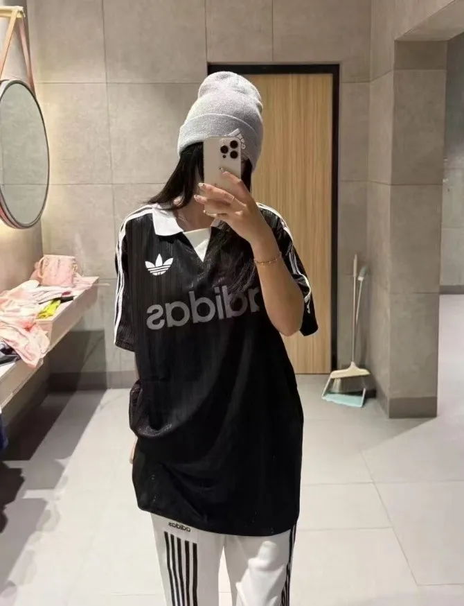 아디다스 칼라드 골리 탑 카라 반팔 티셔츠 스트라이프 져지 블랙 JX8980