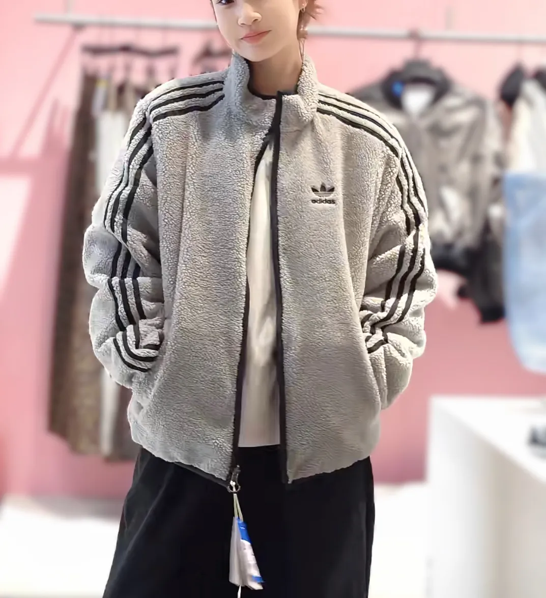 [해외] 아디다스 양털 셰르파 리버시블 양면 플리스 후리스 다운 패딩 자켓 퍼플 그레이 KS6072