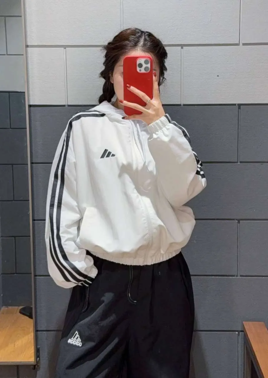 아디다스 후드 여성 바람막이 집업 자켓 화이트 JZ2161