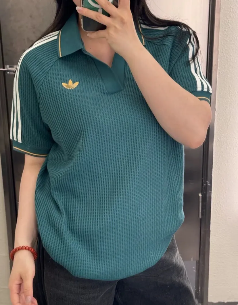 아디다스 오리지널스 와플 니트 반팔 티셔츠 폴로 셔츠 그린 KC0691