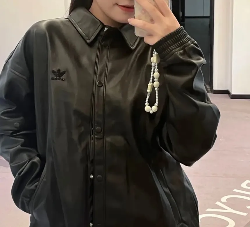아디다스 우먼스 포우 레더 트랙탑 져지 자켓 HF2021