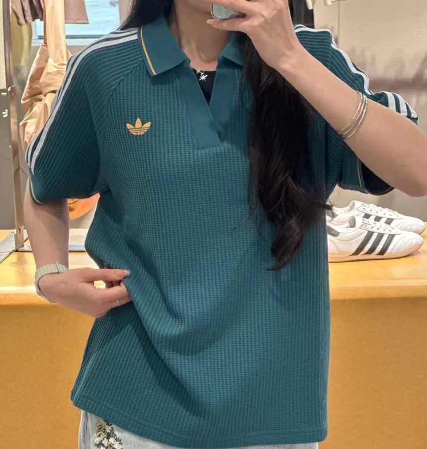 아디다스 오리지널 와플 니트 카라 반팔 티셔츠 그린 KC0691
