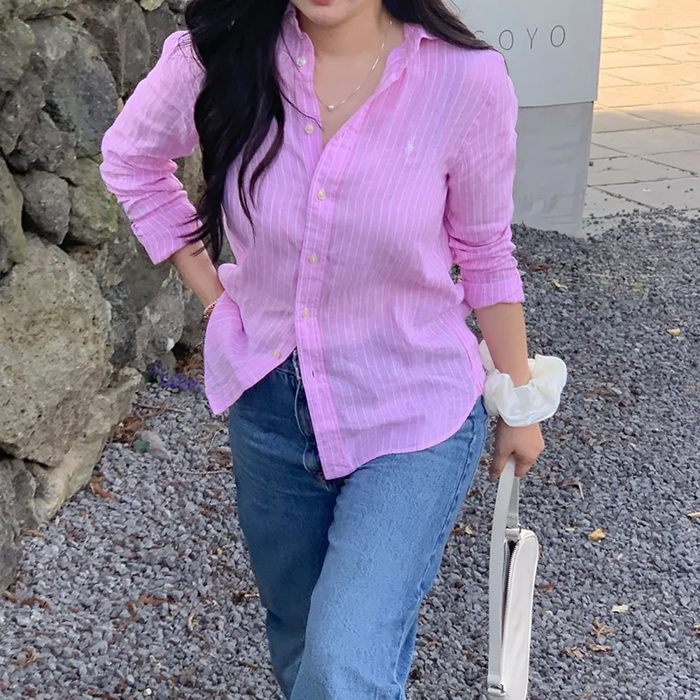 폴로 랄프로렌 포니로고 린넨 스트라이프 셔츠 보이즈 323-964584