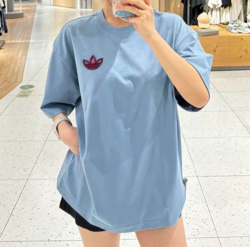 아디다스 오리지널 트레포일 빅로고 그래픽 반팔 티셔츠 블루 KE5892