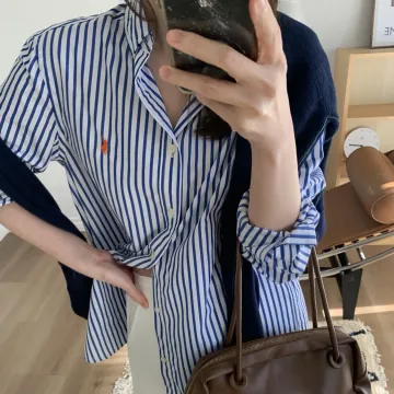 폴로 랄프로렌 여성 보이즈 오렌지포니 블루 스트라이프 셔츠