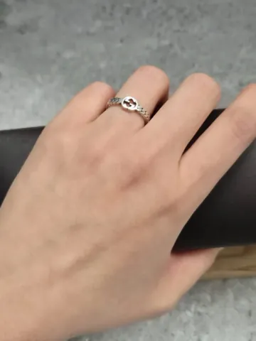 구찌 GG 인터로킹 에나멜 체인 실버 반지 BLACK 678654 J8400 8191