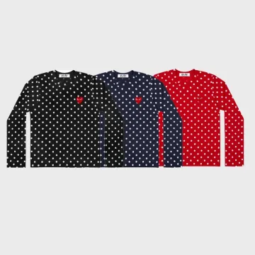 플레이 꼼데가르송 남녀공용 폴카닷 도트 긴팔 티셔츠 롱슬리브 레드와펜 3컬러