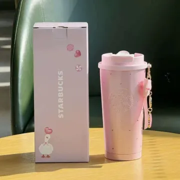 스타벅스 중국 2026 발렌타인데이MD 리본 스트랩 핑크 하트 엘마 스텐 텀블러 480ml