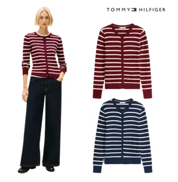 타미힐피거 스트라이프 케이블 니트 가디건