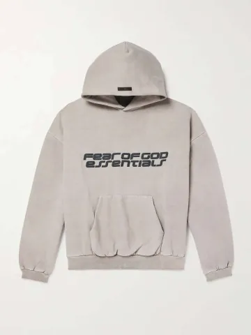 피어오브갓 에센셜 ESSENTIALS 90s 로고 프린트 코튼 저지 후디 후드티 데일리 스트릿웨어 후디티 그레이
