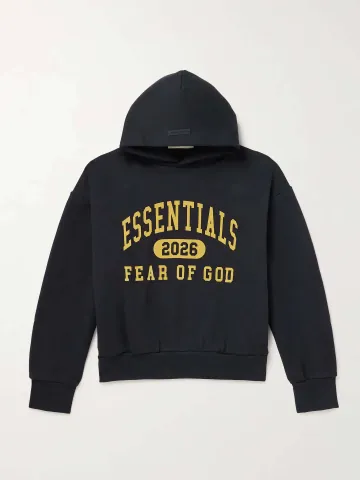 피어오브갓 에센셜 ESSENTIALS 로고 프린트 코튼 블렌드 후디 후드티 데일리 스트릿웨어 블랙
