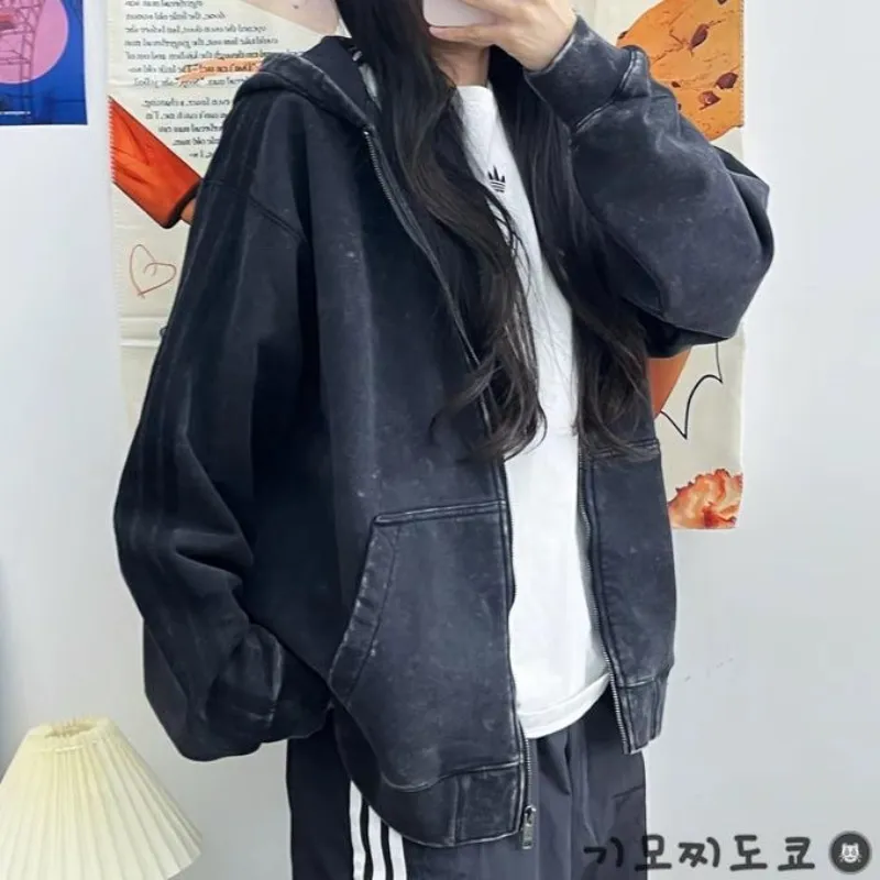 아디다스 오리지널 워싱 피그먼트 후드 집업 워시드 블랙 남녀공용 KA2315