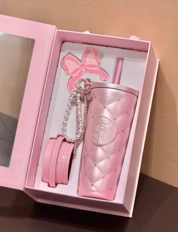 STARBUCKS 스타벅스 스벅MD 2026 발렌타인데이 시리즈 뚜껑 2개 핑크 비즈 스텐컵 텀블러 590ml