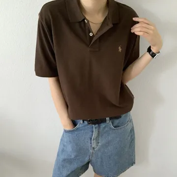 폴로 랄프로렌 여성 보이즈 아이코닉 메쉬 카라 반팔티 브라운