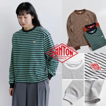 단톤 스트라이프 긴팔 티셔츠 롱 슬리브 로고 크루넥 티 여성 DT-C0269 TCB