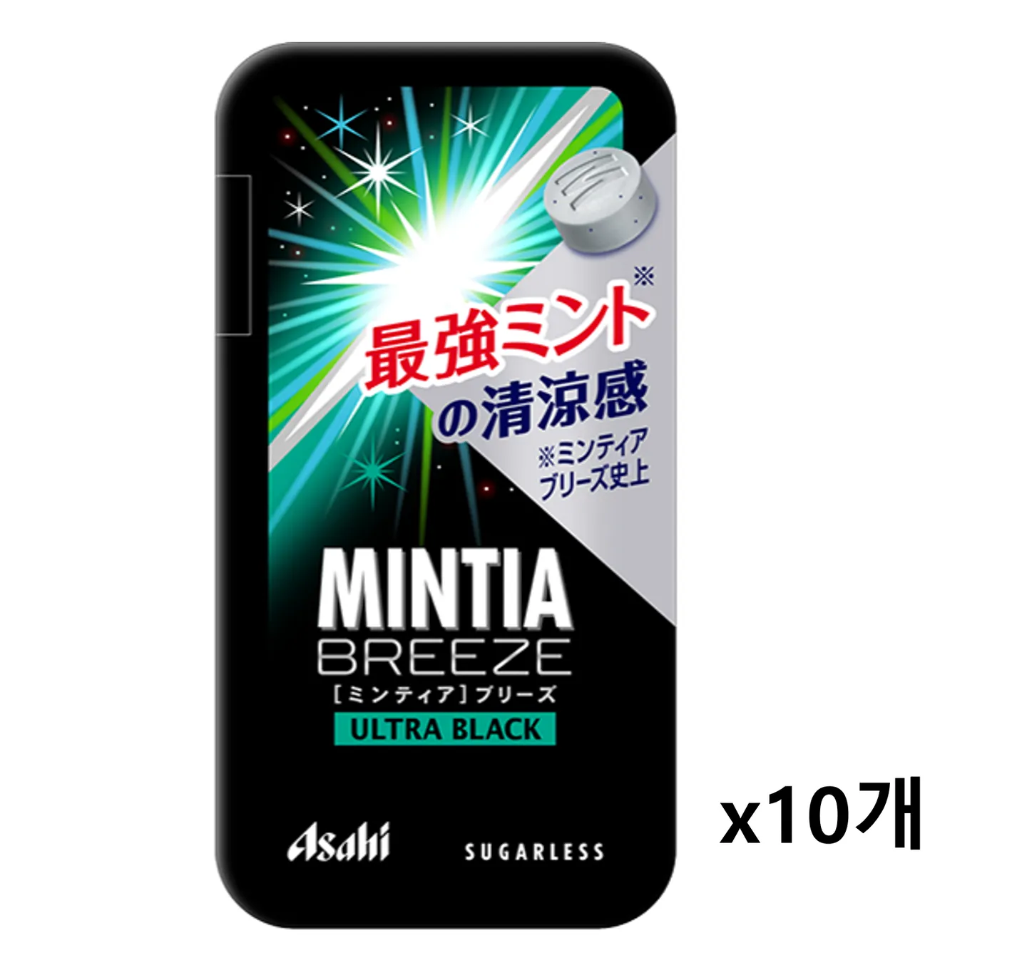민티아 목캔디 일본 아사히 민트 사탕 브리즈 슈가리스 울트라 블랙 22g 10개