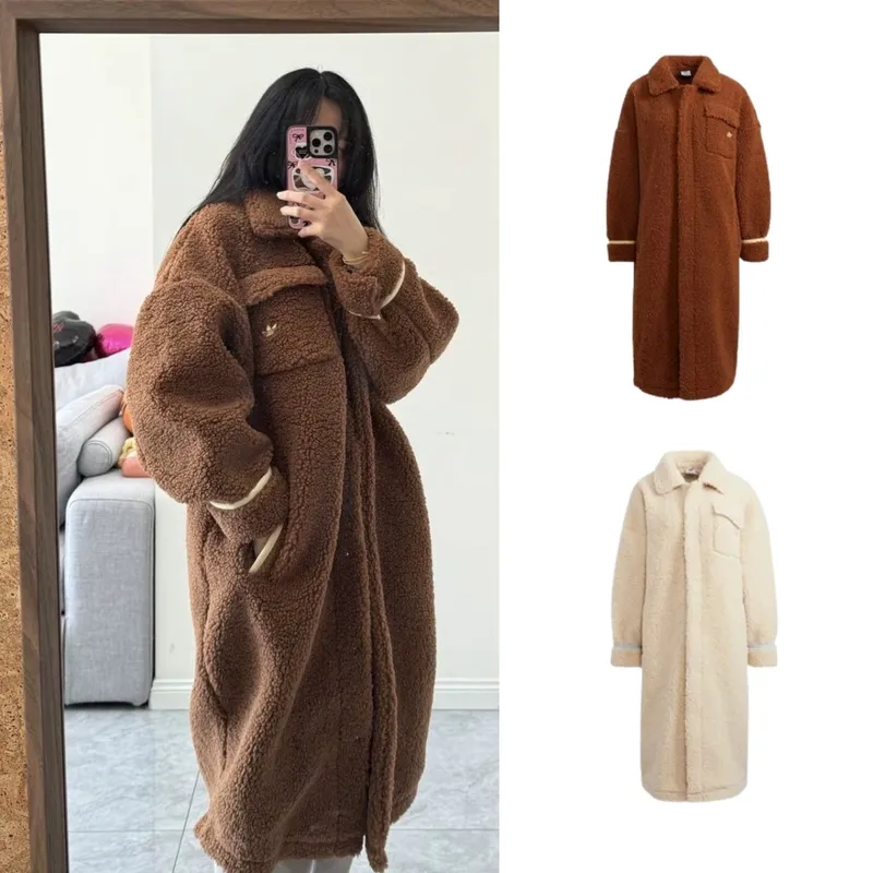 아디다스 여성 아디컬러 쉐르파 뽀글이 롱 자켓 아이보리 브라운 2컬러 HC0308 HC0310