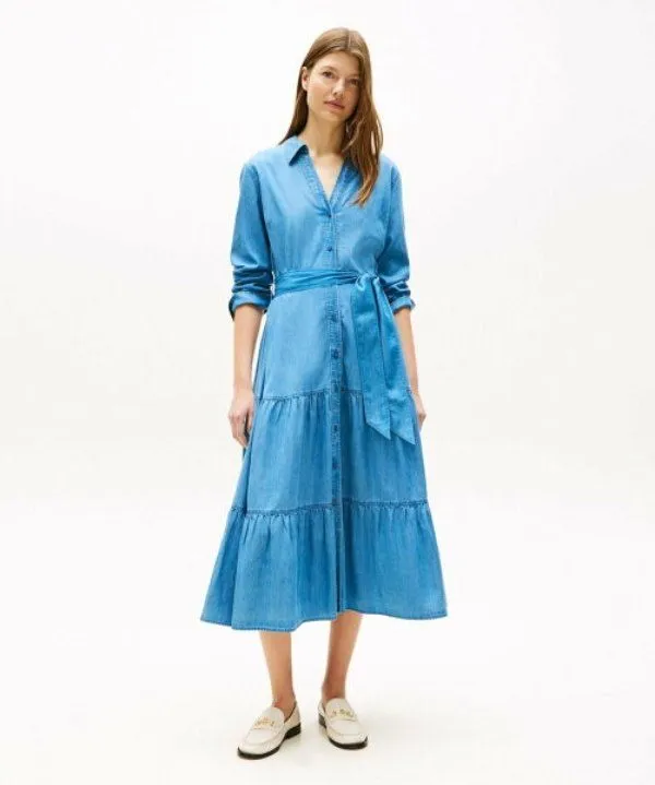 Tommy Hilfiger chambray long-sleeved midi shirt dress, fall dress