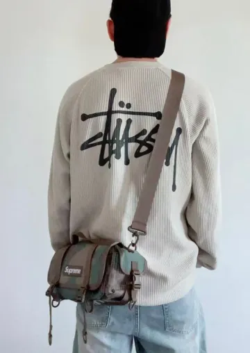 스투시 Stussy 래글런 써멀 롱슬리브 크루넥 와플 니트 티셔츠 아이보리 1140356