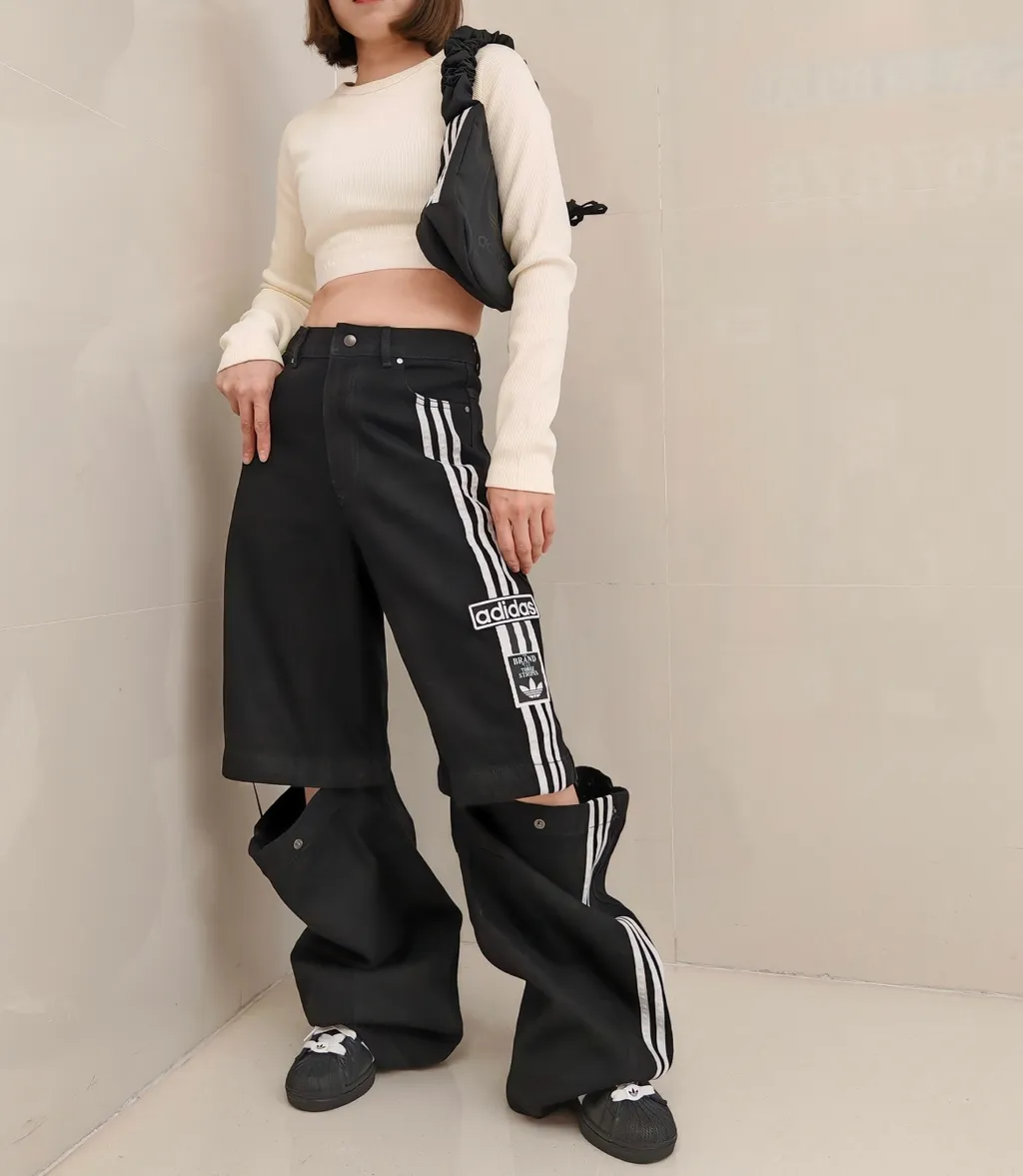 아디다스 우먼즈 오리지널 투인원 와이드 데님 청바지 팬츠 블랙 JD0082