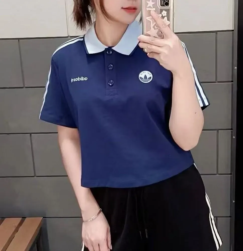 아디다스 루즈핏 크롭 폴로 카라 반팔 티셔츠 블루 IX3543 | 크로켓